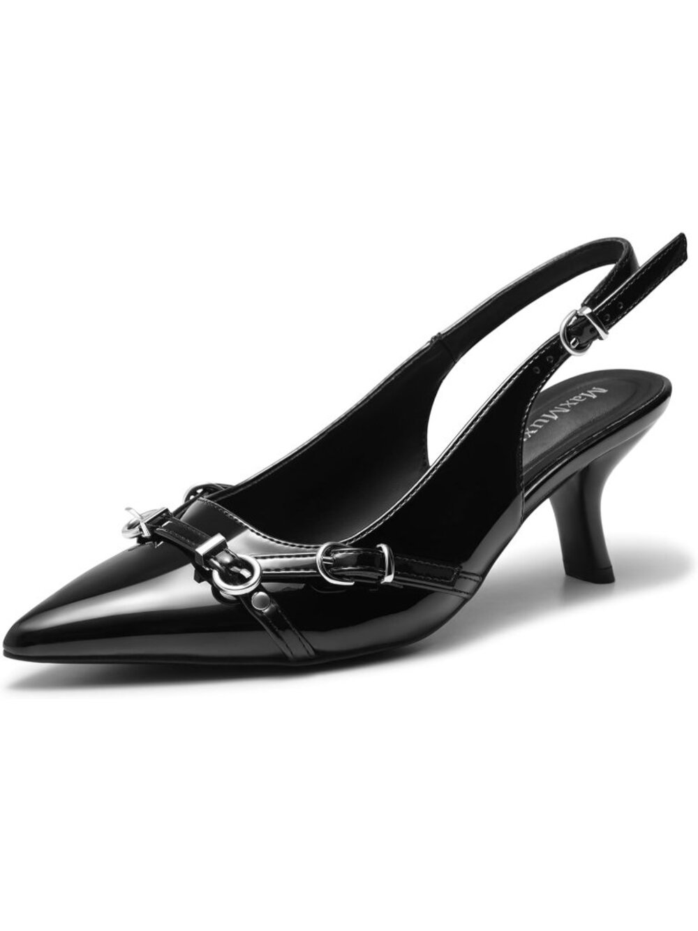 Women's Black Kitten Heel Pumps Slingback Pointed Toe Low Heel Dress Shoes